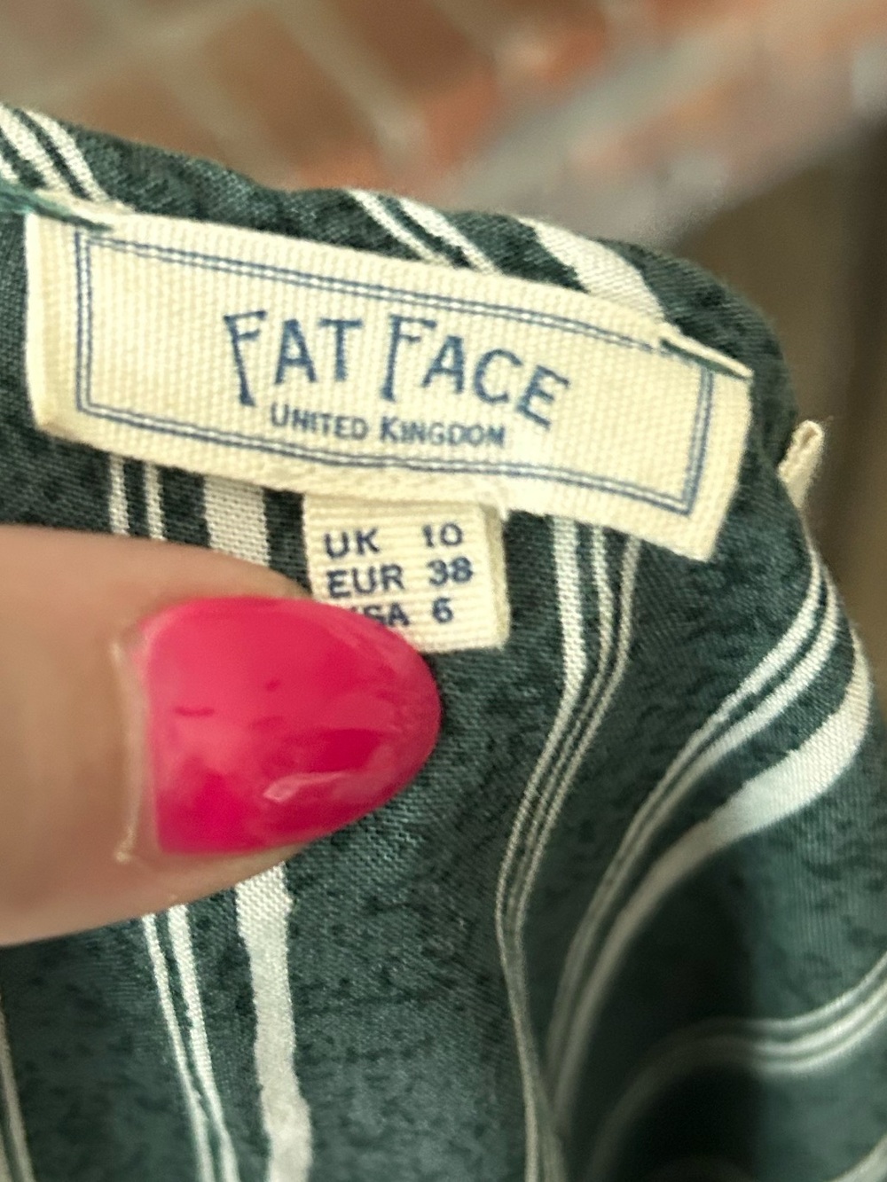 Fat Face Striped Sleeveless Midi Dress in Green Sz 6 - Picture 6 of 6